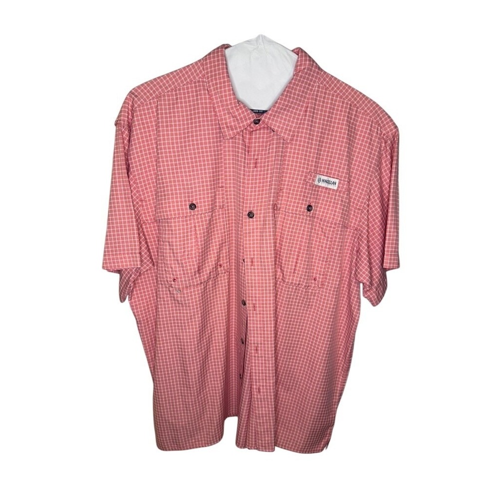 Magellan Outdoors Fish Gear Mens‎ XL Plaid Fishing Shirt Short Sleeve Relaxed